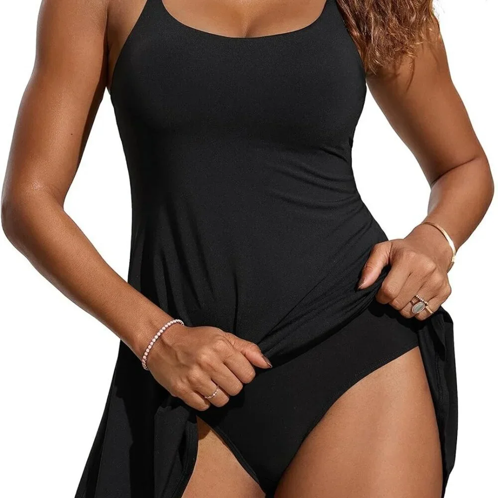 Women's One Piece Swimsuit Modest Swim Dress Tummy Control Adjustable Straps